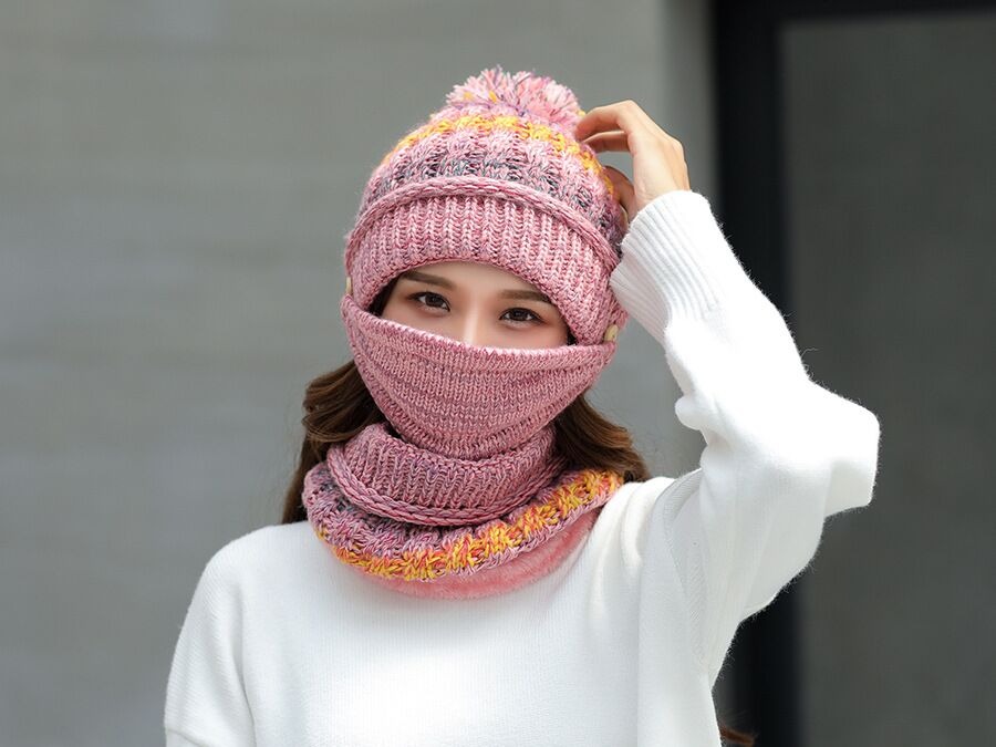 3 in 1 Knitted Ladies Hat, Scarf with Detachable Mask