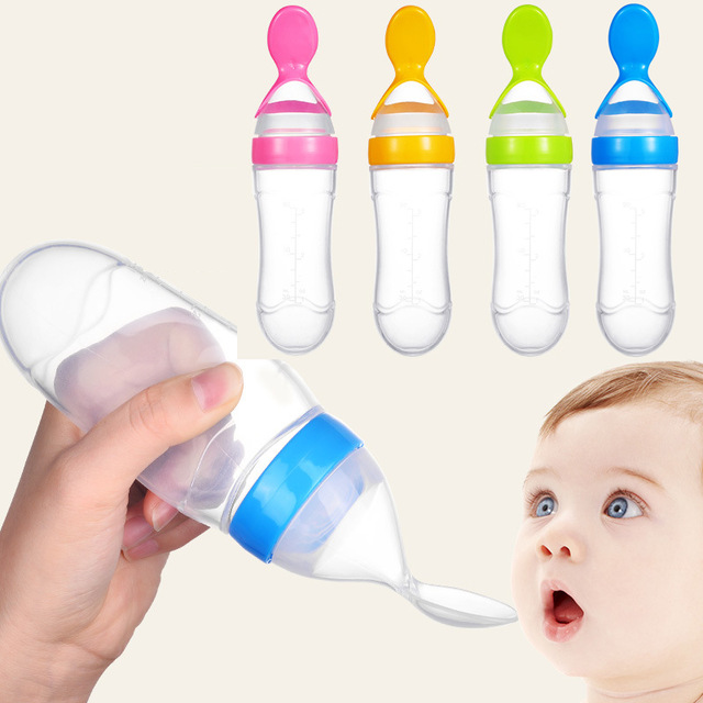Baby Silicone Feeding Bottle With Spoon