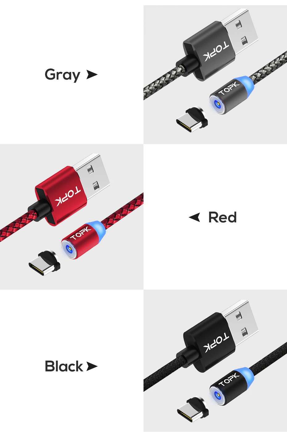 Magnetic Braided USB Charger Cable - iPhone, Huawei, Pixel, Samsung Compatible