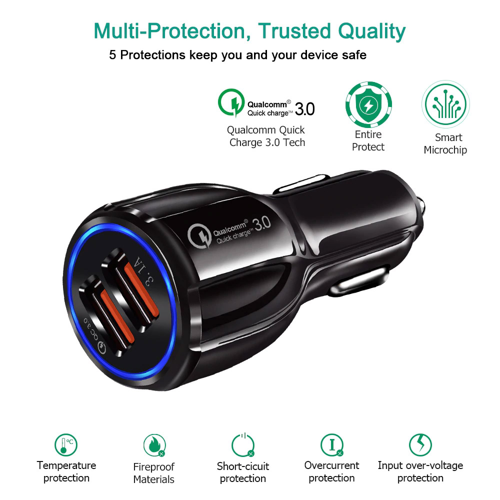 Quick Charge 3.0 Qualcomm Dual USB Car Charger