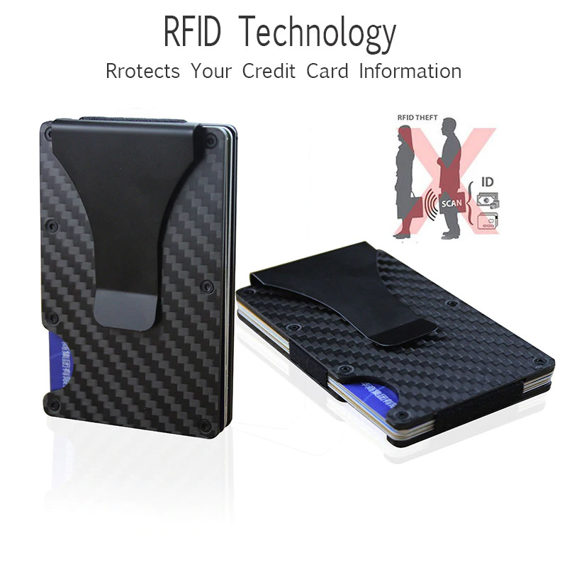 Slim Metal Carbon Fibre Style Credit Card Holder And Money Clip