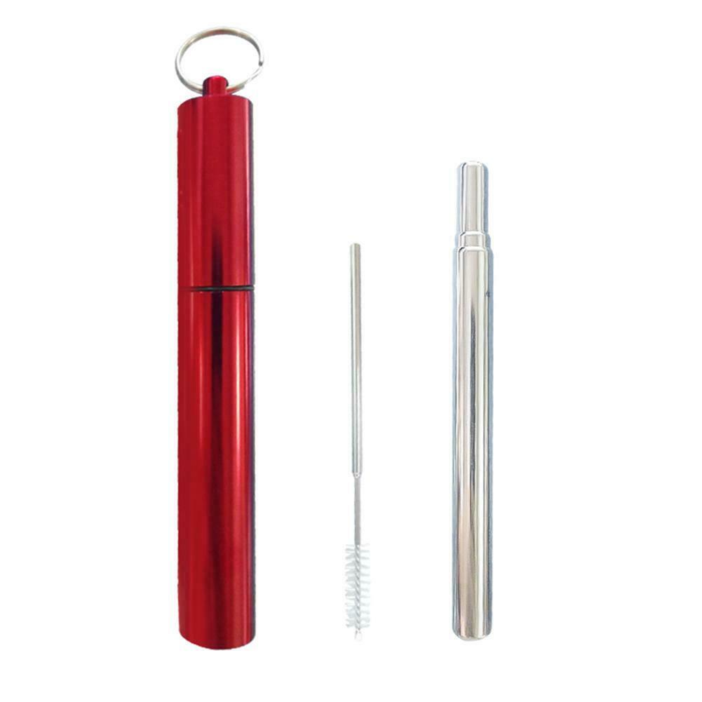 Telescopic Reusable Collapsible Stainless Steel Drinking Straw with Brush  Storage Case